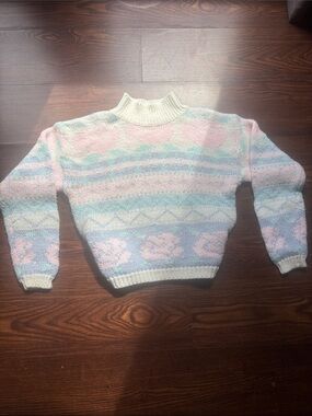 1980s Vintage Pastel Multicolor Mock Neck Women's Sweater